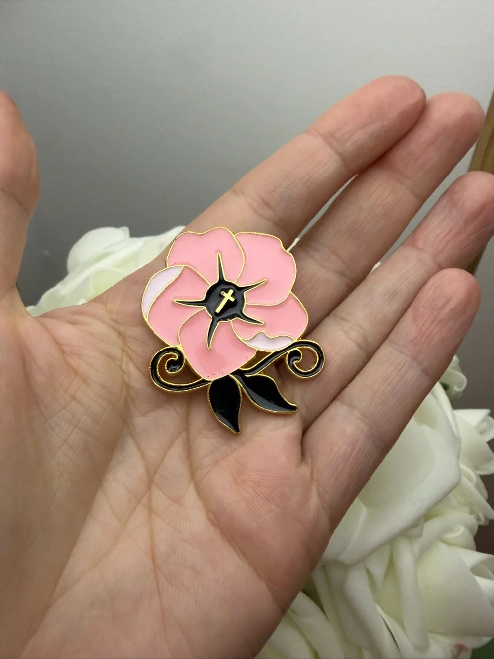 Pink Enamel Floral Lapel Pin by